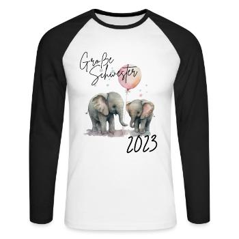 Große Schwester 2023 Süße Elefanten mit Luftballon - Unisex Baseballshirt langarm - Weiß/Schwarz - Vorne - Nik (191cm)
