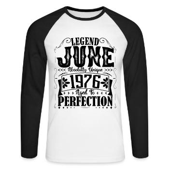 juin 1976. Anniversaire juin 1976 Cadeau juin 1976 - T-shirt baseball manches longues Homme - blanc/noir - Devant - Nik (191cm)