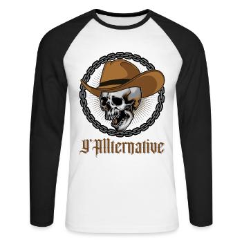 Gothique Y’allternative Graphic Western - T-shirt baseball manches longues Homme - blanc/noir - Devant - Nik (191cm)