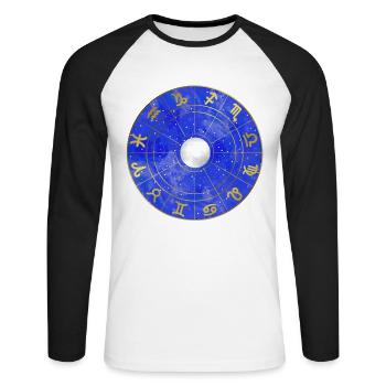 Étoile - Zodiaque - Lune - Ciel étoilé - T-shirt baseball manches longues Homme - blanc/noir - Devant - Nik (191cm)