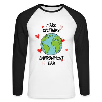 Make everyday environment day - Unisex Baseballshirt langarm - Weiß/Schwarz - Vorne - Nik (191cm)