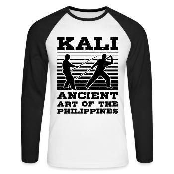 Kali Antike Kunst der Philippinen - Unisex Baseballshirt langarm - Weiß/Schwarz - Vorne - Nik (191cm)