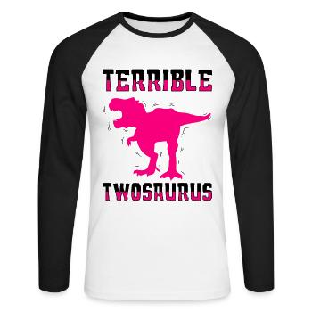 Terrifiant Twosaurus - T-shirt baseball manches longues Homme - blanc/noir - Devant - Nik (191cm)