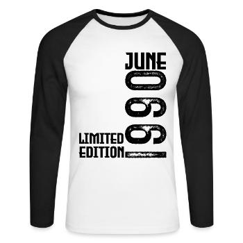 Gift June 1990 anniversary June 1990. June 1990 - Unisex Long Sleeve Baseball T-Shirt - white/black - Front - Nik (191cm)