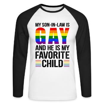 Mon gendre est gay et je l’aime - T-shirt baseball manches longues Homme - blanc/noir - Devant - Nik (191cm)