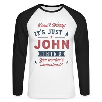 Its a John thing - Unisex Long Sleeve Baseball T-Shirt - white/black - Front - Nik (191cm)