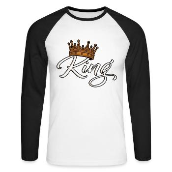 Crown with King lettering - Unisex Long Sleeve Baseball T-Shirt - white/black - Front - Nik (191cm)