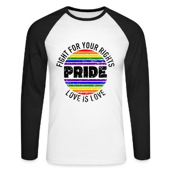 Pride LGBT Liebe gewinnt, wir sind queer und stolz - Unisex Baseballshirt langarm - Weiß/Schwarz - Vorne - Nik (191cm)