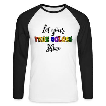 Pride LGBT Liebe gewinnt, wir sind queer und stolz - Unisex Baseballshirt langarm - Weiß/Schwarz - Vorne - Nik (191cm)