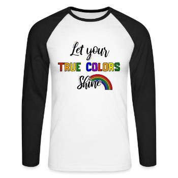Pride LGBT Liebe gewinnt, wir sind queer und stolz - Unisex Baseballshirt langarm - Weiß/Schwarz - Vorne - Nik (191cm)