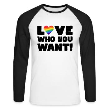 Pride LGBT Liebe gewinnt, wir sind queer und stolz - Unisex Baseballshirt langarm - Weiß/Schwarz - Vorne - Nik (191cm)