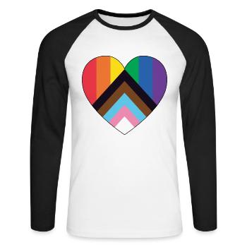 Pride LGBT Liebe gewinnt, wir sind queer und stolz - Unisex Baseballshirt langarm - Weiß/Schwarz - Vorne - Nik (191cm)
