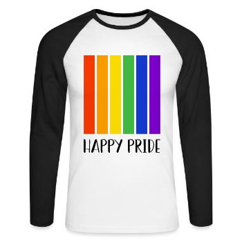 Pride LGBT Liebe gewinnt, wir sind queer und stolz - Unisex Baseballshirt langarm - Weiß/Schwarz - Vorne - Nik (191cm)