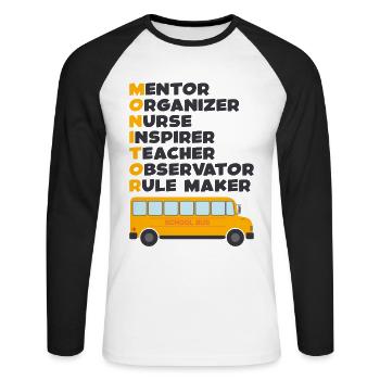 School Bus Monitor Bus Attendant School Transport - Unisex Long Sleeve Baseball T-Shirt - white/black - Front - Nik (191cm)