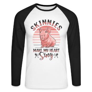 Cochon d’Inde sans poils Cochon maigre - T-shirt baseball manches longues Homme - blanc/noir - Devant - Nik (191cm)