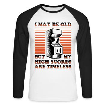 Video Players Retro Gamer Gaming Classic 80s - Unisex Long Sleeve Baseball T-Shirt - white/black - Front - Nik (191cm)