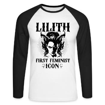 Lilith, Démon, Gothique, Mythologie, Folklore, - T-shirt baseball manches longues Homme - blanc/noir - Devant - Nik (191cm)