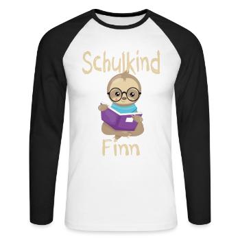 Schulkind Finn Faultier - Unisex Baseballshirt langarm - Weiß/Schwarz - Vorne - Nik (191cm)