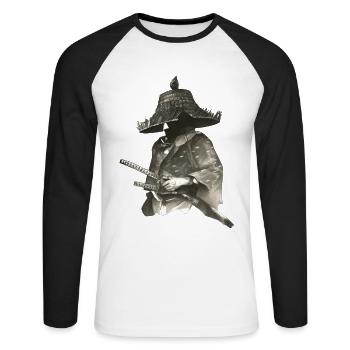 Lone Ronin Samurai - Unisex Baseballshirt langarm - Weiß/Schwarz - Vorne - Nik (191cm)