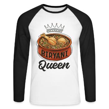 Indian Food Foodies, Biryani, Lovers, - Unisex Long Sleeve Baseball T-Shirt - white/black - Front - Nik (191cm)