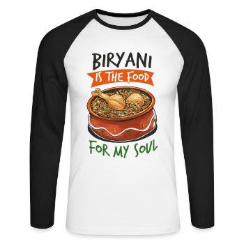 Indian food foodies, biryani, lovers, - Unisex Long Sleeve Baseball T-Shirt - white/black - Front - Nik (191cm)