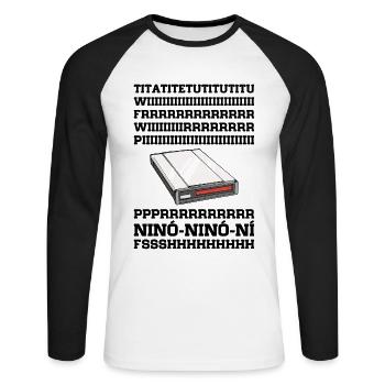 90er Nostalgie Retro 90er Einwahl Internet Vintage - Unisex Baseballshirt langarm - Weiß/Schwarz - Vorne - Nik (191cm)
