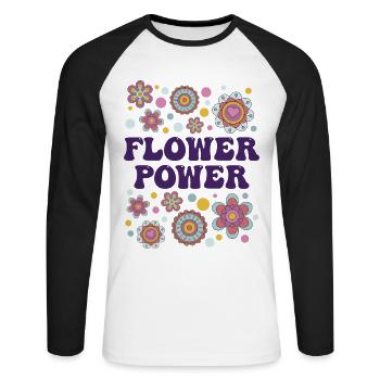 Flower Power - Unisex Long Sleeve Baseball T-Shirt - white/black - Front - Nik (191cm)