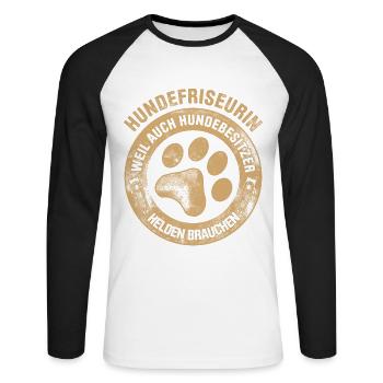 Hundepflege für Hundefriseurin Hundefriseur Groome - Unisex Baseballshirt langarm - Weiß/Schwarz - Vorne - Nik (191cm)
