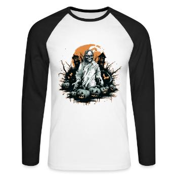 Spooky mood of Halloween - Unisex Long Sleeve Baseball T-Shirt - white/black - Front - Nik (191cm)