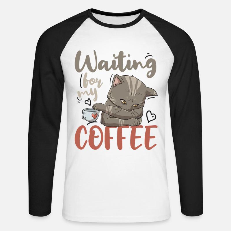 Koffeintrinker Kaffeeliebhaber Frühstück Kitty - Unisex Baseballshirt langarm - Weiß/Schwarz