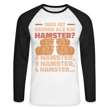 Was ist besser als ein Hamster? 2 Hamster, 3 Hamst - Unisex Baseballshirt langarm - Weiß/Schwarz - Vorne - Nik (191cm)