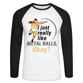 Athletics, Athletics, Throwing athletes, - Unisex Long Sleeve Baseball T-Shirt - white/black - Front - Nik (191cm)