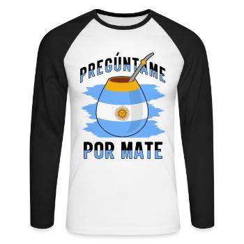 Drapeau de l’Argentine Thé yerba maté argentin - T-shirt baseball manches longues Homme - blanc/noir - Devant - Nik (191cm)