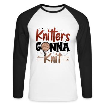 Knitters gonna knit - Unisex Baseballshirt langarm - Weiß/Schwarz - Vorne - Nik (191cm)