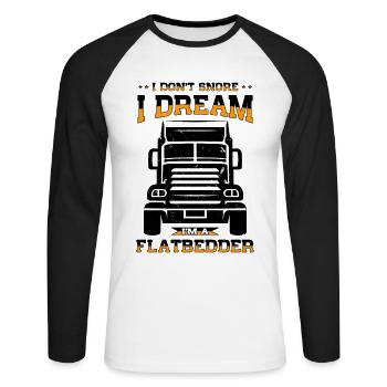 LKW Flachbettmaschine Frachtfahrzeug - Unisex Baseballshirt langarm - Weiß/Schwarz - Vorne - Nik (191cm)