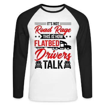 LKW Flachbettmaschine Frachtfahrzeug - Unisex Baseballshirt langarm - Weiß/Schwarz - Vorne - Nik (191cm)