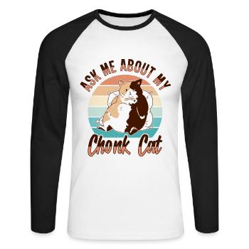 Kitty Fat Cat Lover Meme Kitten Meow - T-shirt baseball manches longues Homme - blanc/noir - Devant - Nik (191cm)