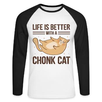 Kitty Fat Cat Lover Meme Kitten Meow Chonk Cat - T-shirt baseball manches longues Homme - blanc/noir - Devant - Nik (191cm)