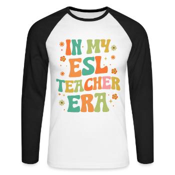 Enseignement de l’anglais langue seconde par des professeurs d’anglais langue seconde - T-shirt baseball manches longues Homme - blanc/noir - Devant - Nik (191cm)