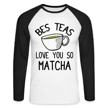 Grüntee-Liebhaber Japanischer Matcha-Latte-Drink - Unisex Baseballshirt langarm - Weiß/Schwarz - Vorne - Nik (191cm)