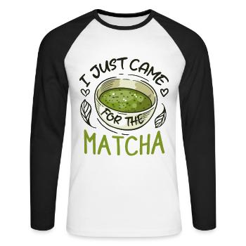 Green tea lover, Japanese - Unisex Long Sleeve Baseball T-Shirt - white/black - Front - Nik (191cm)