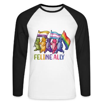 Feline Ally Cat Owner LGBTQ Rainbow Flag - Unisex Long Sleeve Baseball T-Shirt - white/black - Front - Nik (191cm)
