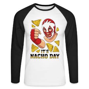 Lutte mexicaine lucha libre mask - T-shirt baseball manches longues Homme - blanc/noir - Devant - Nik (191cm)