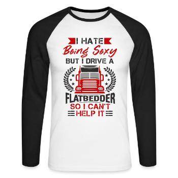 LKW Flachbettmaschine Frachtfahrzeug - Unisex Baseballshirt langarm - Weiß/Schwarz - Vorne - Nik (191cm)