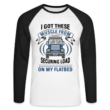 LKW Flachbettmaschine Frachtfahrzeug - Unisex Baseballshirt langarm - Weiß/Schwarz - Vorne - Nik (191cm)