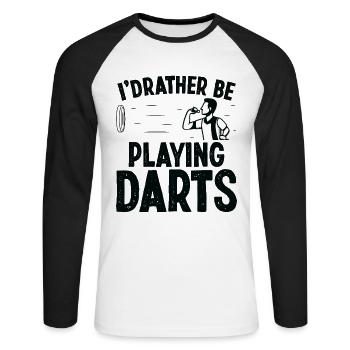 I'd rather be playing darts - Unisex Baseballshirt langarm - Weiß/Schwarz - Vorne - Nik (191cm)