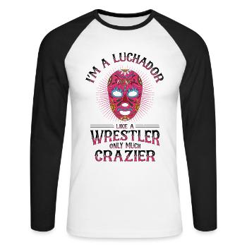 Mexican Wrestling Wrestler Lucha Libre Mask - Unisex Long Sleeve Baseball T-Shirt - white/black - Front - Nik (191cm)