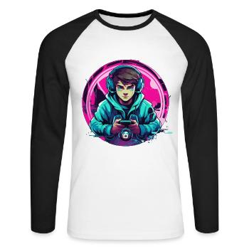 Le jeu est ma vie - T-shirt baseball manches longues Homme - blanc/noir - Devant - Nik (191cm)