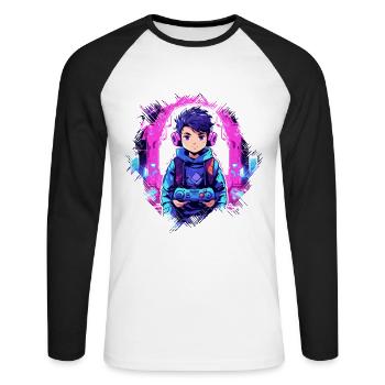 Le jeu est ma vie - T-shirt baseball manches longues Homme - blanc/noir - Devant - Nik (191cm)