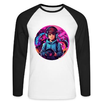 Le jeu est ma vie - T-shirt baseball manches longues Homme - blanc/noir - Devant - Nik (191cm)